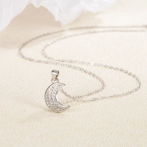 Collier lune en argent sterling S925 avec zircons scintillants pour femme élégante