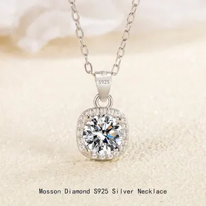 S925 Sterling Silver Moissanite Necklace For Women Square Halo Zirconia Pendant Luxury Commuter Jewelry Anniversary Gift