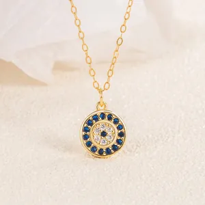 925 Sterling Silver Evil Eye Necklace For Women Simple Round Rhinestone Pendant Turkish Style Jewelry Rose Gold Silver Necklace