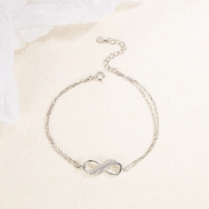 S925 Sterling Silber Unendlichkeits Armband mit Zirkonia Doppelketten Design für Damen