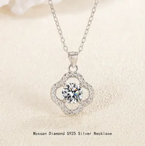 925 Sterlingsilber Moissanit Zirkonia Vierblättriges Kleeblatt Anhänger Halskette 18K Vergoldet Luxus Mode Pendeln Schmuck Für Damen