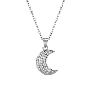 Collier croissant de lune en argent S925 avec pavé de zircons étincelants