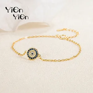 S925 Sterling Silver Evil Eye Bracelet For Women Gold Plated Blue White Rhinestone Inlaid Adjustable Chain Fashion Jewelry