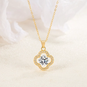 Elegante 18k Gold S925 Silber Kleeblatt Kette mit Moissanit Anhänger für Damen