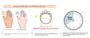 Ring sizing guide showing summer vs winter fit and best measurement times for silver rings