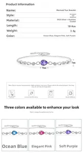 Détail macro du bracelet Larme de Sirène en argent S925 avec cristal autrichien