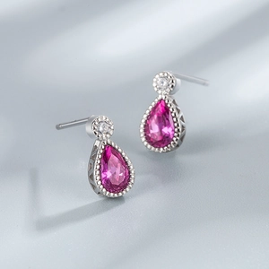 S925 sterling silver drop earrings with heart of ocean pink Austrian crystal stones