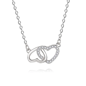 S925 sterling silver interlocking heart pendant necklace with shimmering cubic zirconia stones