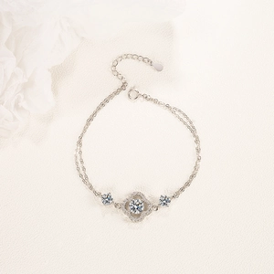 S925 sterling silver double-layer bracelet featuring a moissanite clover pendant for women