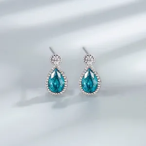S925 Sterling Silver Austrian Crystal Water Drop Stud Earrings For Women Mermaid Tears Pear Cut Rhinestone Jewelry Gift