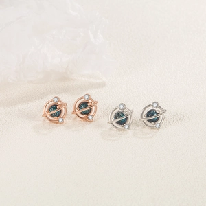 S925 Sterling silver planet earrings with blue stardust stone in rose gold and silver