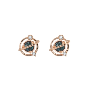 Rose gold galaxy planet stud earrings with blue starry glass and sparkling cubic zirconia