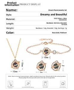Détails techniques du coffret bijoux planète en argent S925 avec grès bleu étoilé