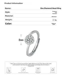 Spécifications de la bague fleur en argent S925 avec zircon et finition platine