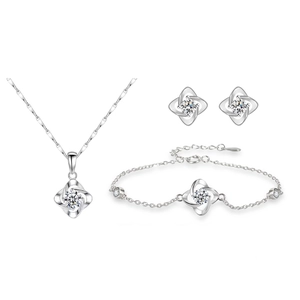 Parure de bijoux trèfle à quatre feuilles en argent S925 avec collier bracelet boucles