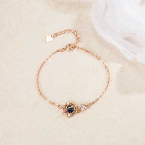 Bracelet planète en argent S925 or rose avec grès bleu et zircons étincelants