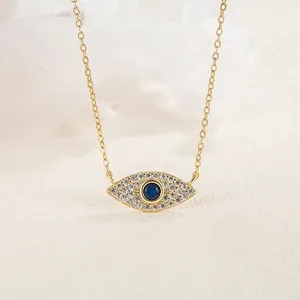 925 Sterling Silver Evil Eye Pendant Necklace For Women Inlaid Rhinestone Eye Charm Vintage Electroplated Jewelry Necklace