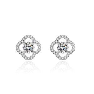 Sparkling S925 sterling silver four-leaf clover stud earrings with brilliant gemstones