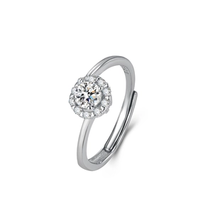 Bague fleur en argent sterling S925 avec zircon, anneau ouvert réglable pour femme