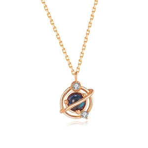 S925 Sterling Silber Planeten Halskette mit blauem Sternstein und Roségoldkette