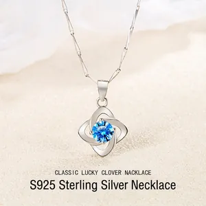 925 Sterling Silver Clover Necklace For Women Inlaid Round Zirconia Pendant Classic Lucky Floral Jewelry Gift Lucky Clover