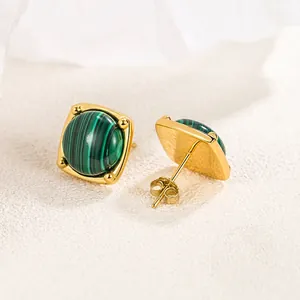 925 Sterling Silver Malachite Stud Earrings Square Geometric Green Gemstone Jewelry For Women Gold Platinum Plated Elegant Commuter Accessory