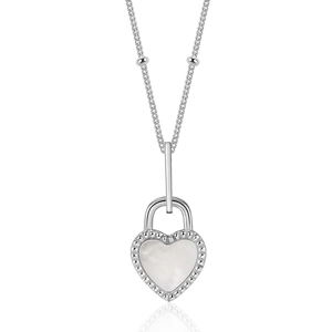 Elegant S925 sterling silver heart locket necklace with white shell inlay and beaded edges