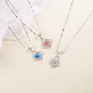 Elegant S925 sterling silver four-leaf clover necklaces with colorful zircon stones