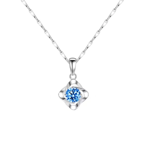 Classic S925 sterling silver four-leaf clover necklace with a blue zircon pendant charm