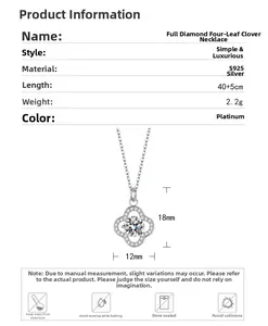 Detailed specs of S925 silver four-leaf clover necklace with diamond pendant