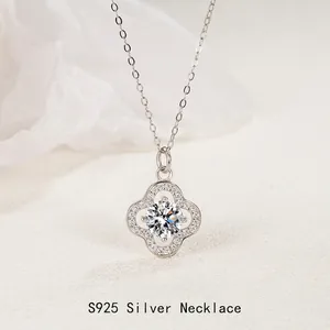 925 Sterling Silver Clover Pendant Necklace For Women S925 Silver Minimalist Cubic Zirconia Flower Necklace Fashion Jewelry