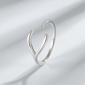Minimalist S925 sterling silver V-shape wishbone open ring with high-polished mirror finish