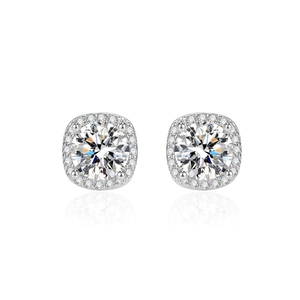 Square halo stud earrings in 925 sterling silver with sparkling round cut zircon stones