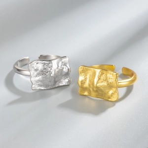 Irregular wrinkled S925 sterling silver open rings in gold and silver textured finish