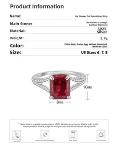 Detalle de anillo en plata S925 con una piedra de rubí corte hielo de 10x8mm