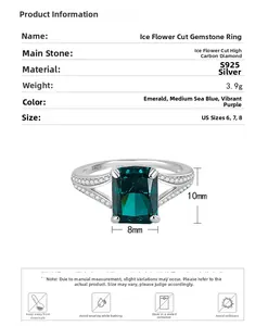 Detail of S925 silver ring featuring a 10x8mm ice-flower cut high carbon diamond stone