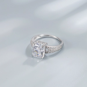 Luxurious S925 sterling silver ring featuring a large emerald-cut white carbon diamond stone