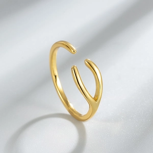 Minimalist S925 sterling silver golden wishbone Y-shaped open ring for women