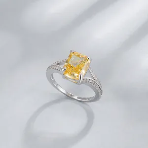 Anillo de Plata de Ley 925 para Mujer Rectangular Diamante de Imitación Corte Flor de Hielo Joyería Elegante Aro Dividido