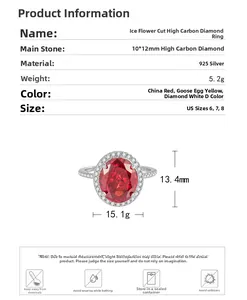 Detailed size chart for 10*12mm oval red stone ring in 925 sterling silver