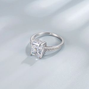 Ice-cut high carbon diamond S925 sterling silver ring shown at 45-degree angle