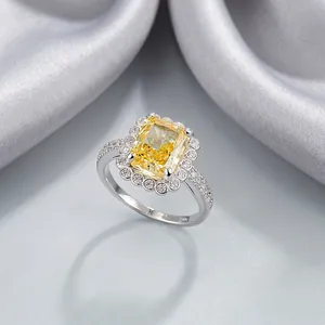 Lussuoso Anello Halo in Argento Sterling 925 Con Strass Rettangolare per Donna Gioielli alla Moda Elegante per Matrimonio