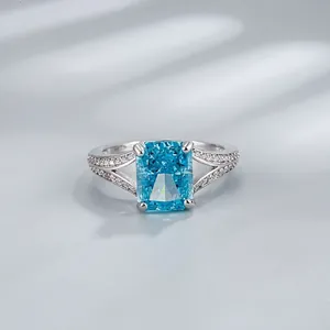 925 Sterling Silver Radiant Rectangle Cut Rhinestone Ring Elegant Handcrafted Inlaid Engagement Wedding Fashion Jewelry Gift For Women