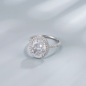 Luxury S925 silver halo ring with large oval cut high carbon diamond and micro-pave setting