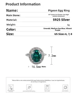 Macro detail of S925 silver ring featuring a 10*12mm emerald ice flower cut diamond