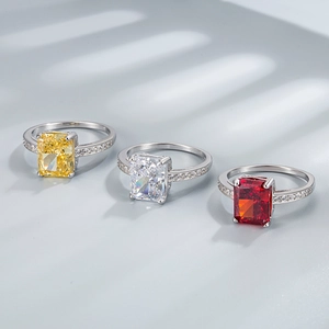 Three S925 sterling silver rings with yellow, white, and red radiant cut ice flower stones