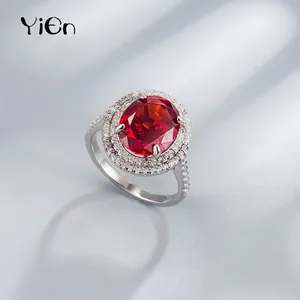 Élégante Bague en Argent Sterling 925 avec Strass Taille Ovale pour Femme Double Halo Fiançailles Mariage Fête Bijoux Mode