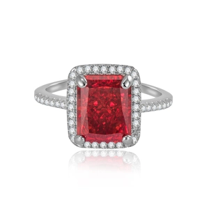 S925 silver ring with 8x10 rectangular red high carbon diamond and micro-paved stones