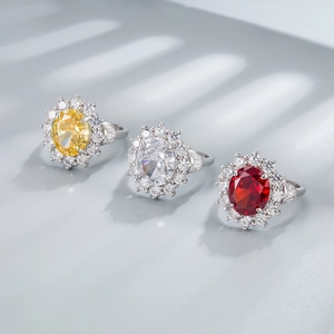 925 silver sunflower rings with oval cut high carbon diamonds in red yellow and white