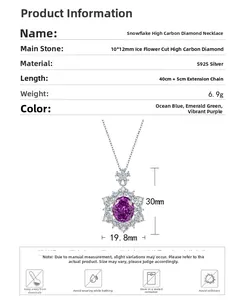 Detailed size chart of S925 silver sunflower pendant with 10x12mm purple sapphire